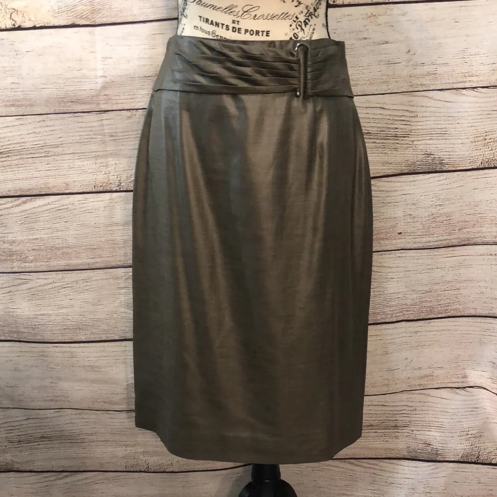 Classiques Entier Skirt Set Peplum Jacket Brown Gold Sheen Size Medium 8